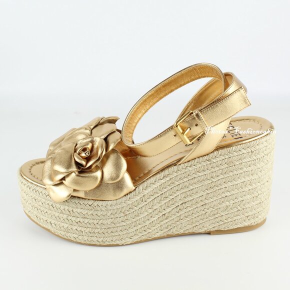 NEW Valentino Garavani Atelier 03 Rose Metallic Leather Espadrilles Sandals - Picture 10 of 16